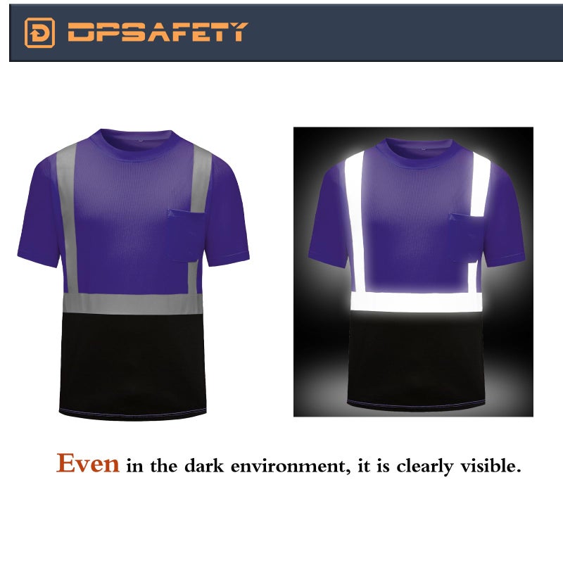 DPSAFETY High Visibility Shirts Quick Dry Safety T Shirts with Reflective Strips and Pocket Short Sleeve Mesh Hi Vis Construction Work Class 2 Shirt for Men/Women Black Bottom Purple,6XL - Image 5